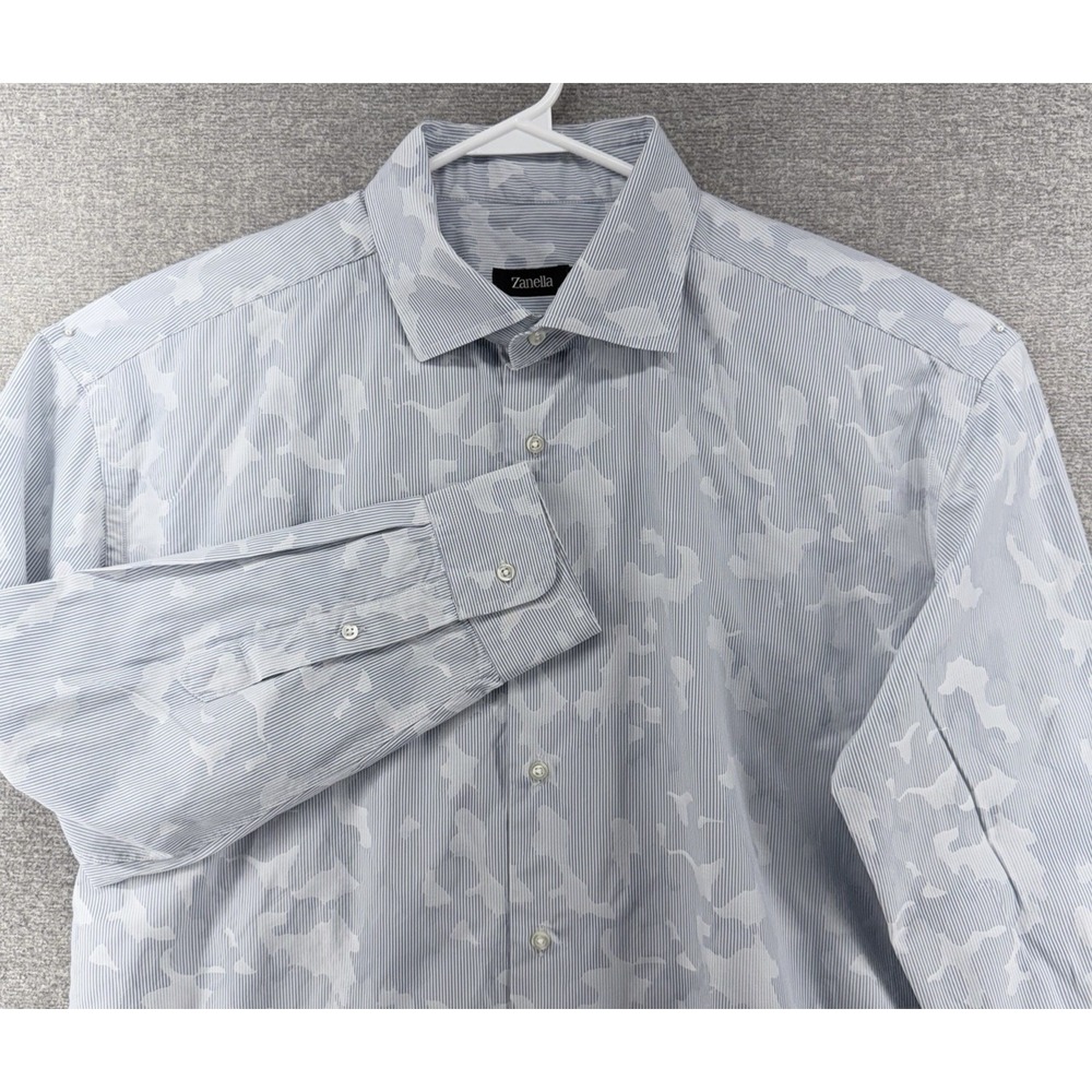 Zanella Shirt Men Size XXL Long Sleeve Gray Camo Button Up Casual